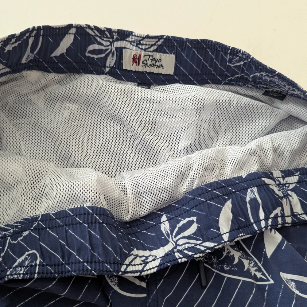 Reyn Spooner Shorts Men's 2XL Blue Swim Trunks Drawstring Floral Hawaiiain
